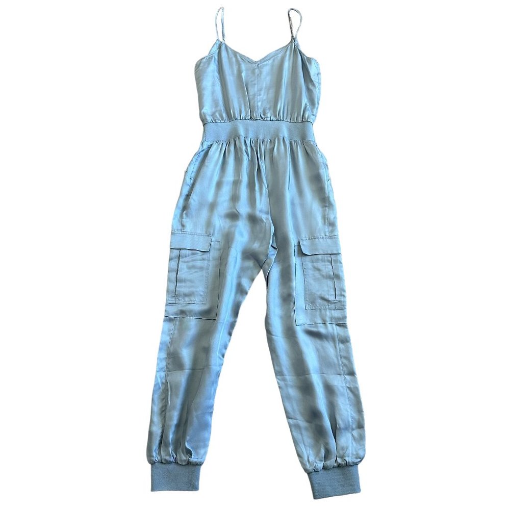 cinq à sept Light Blue Satin Jumpsuit - Picture 7 of 10